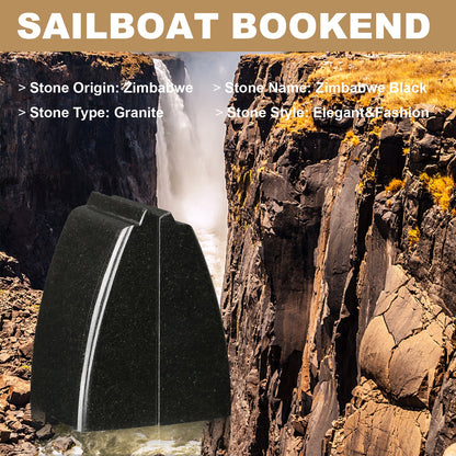Koville Natural Stone Sailboat Bookend Set for Shelf Styling in Zimbabwe Black - stone surface detail