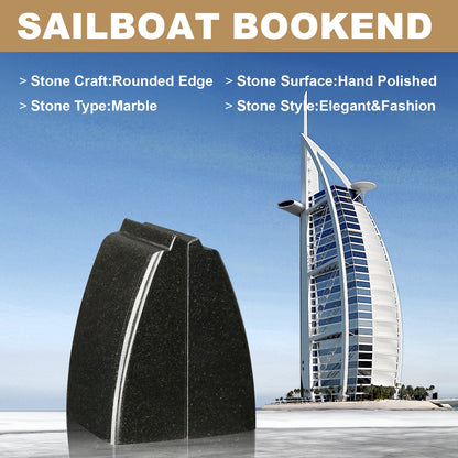 Koville natural stone sailboat bookend in Zimbabwe Black - stone surface detail