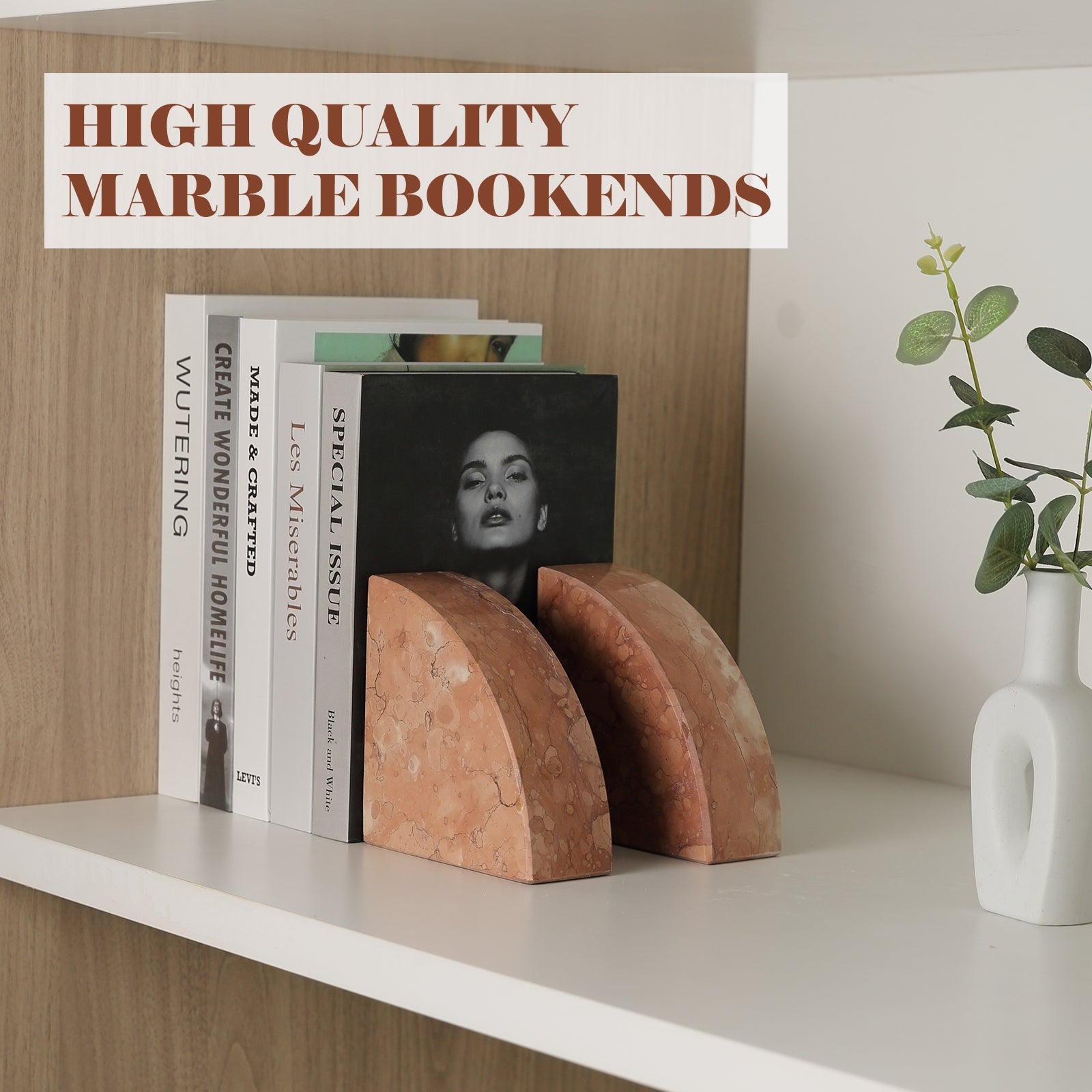 Koville Natural Stone Sailboat Bookend Set for Shelf Styling in Perlino Rosato - decorative form