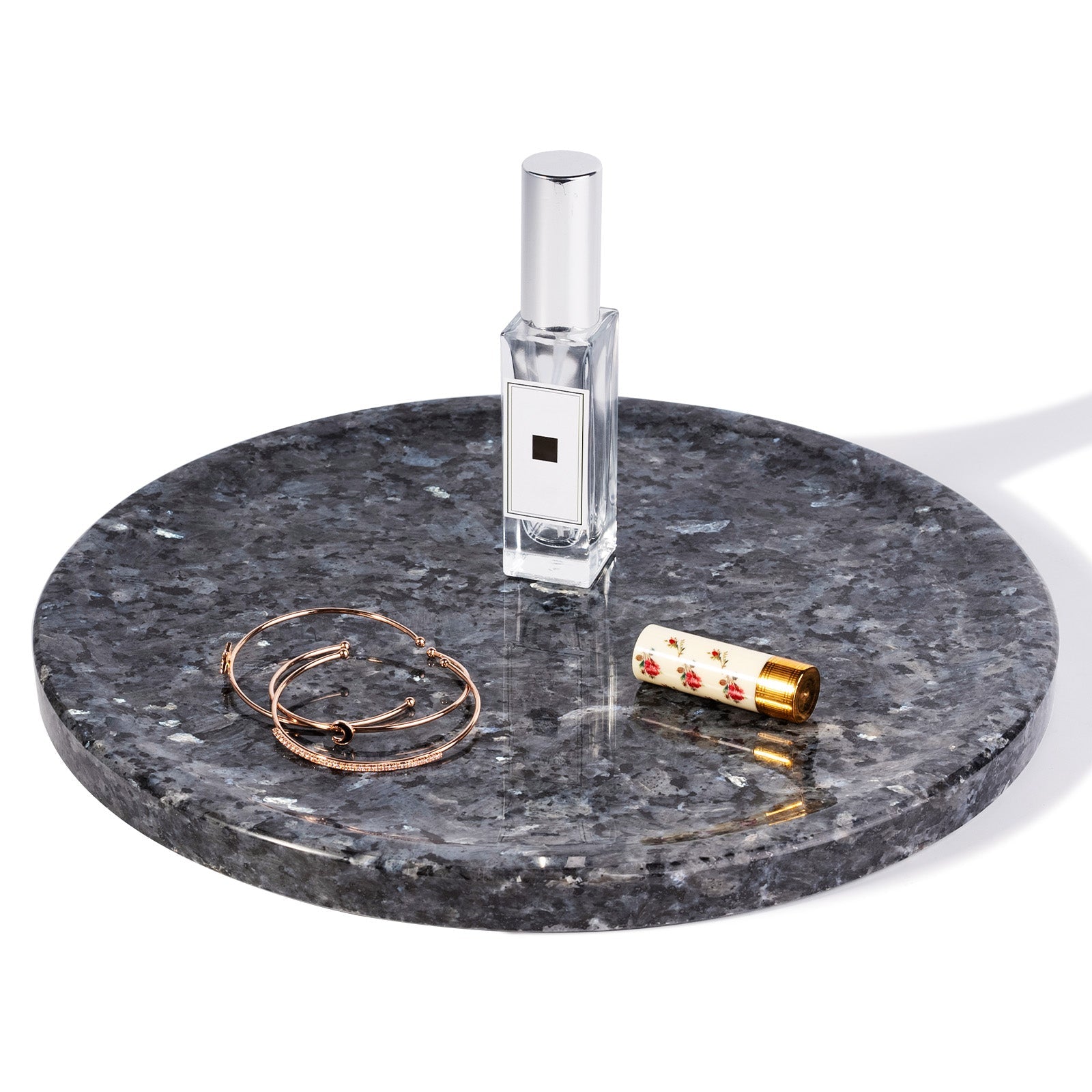Koville round serving tray in multiple sizes for table styling in Blue Pearl natural stone