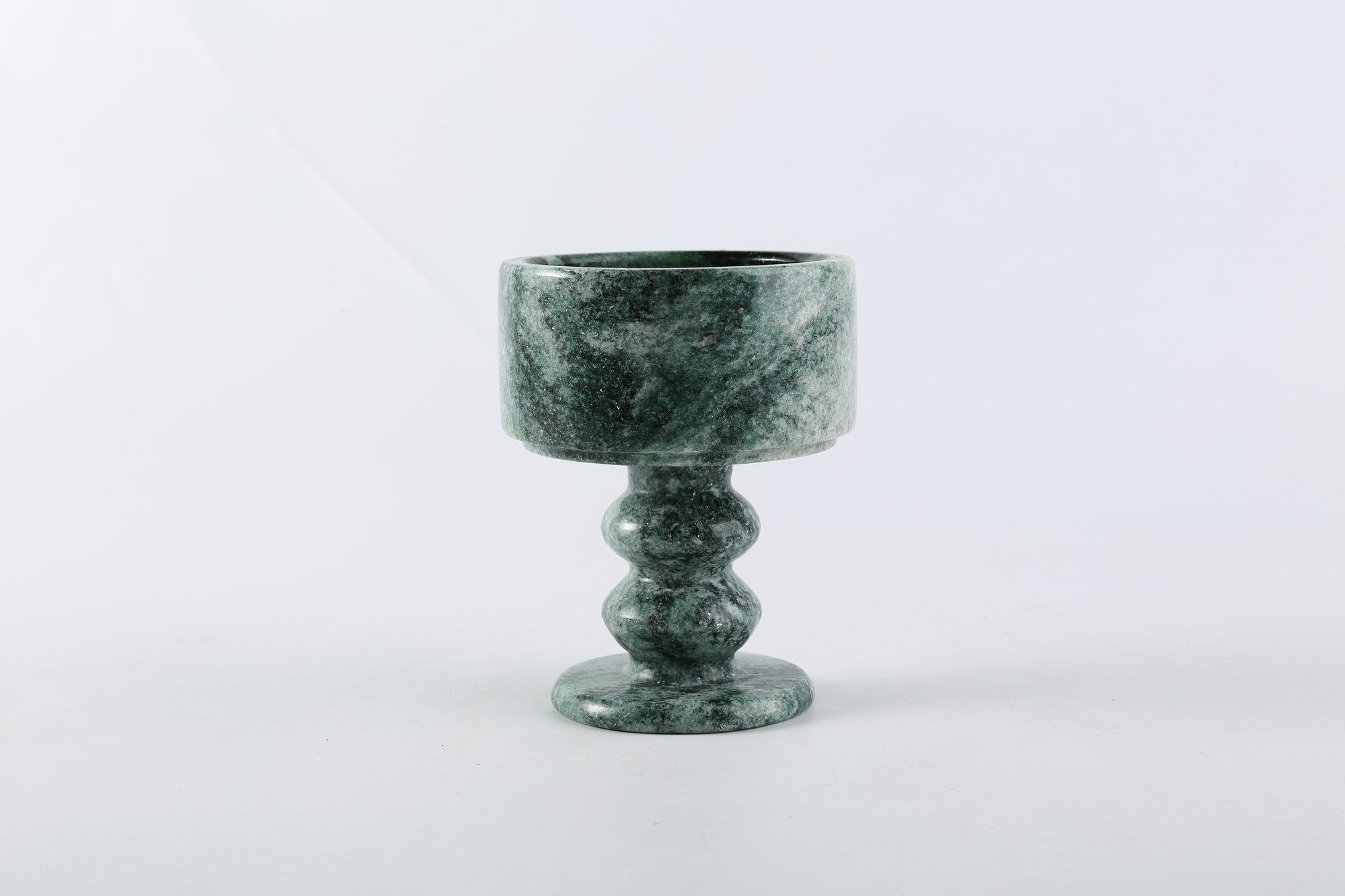 Koville natural marble storage cup 98 125 in Verde Lapponia with lid on a vanity counter