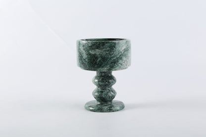 Koville natural marble storage cup 98 125 in Verde Lapponia with lid on a vanity counter