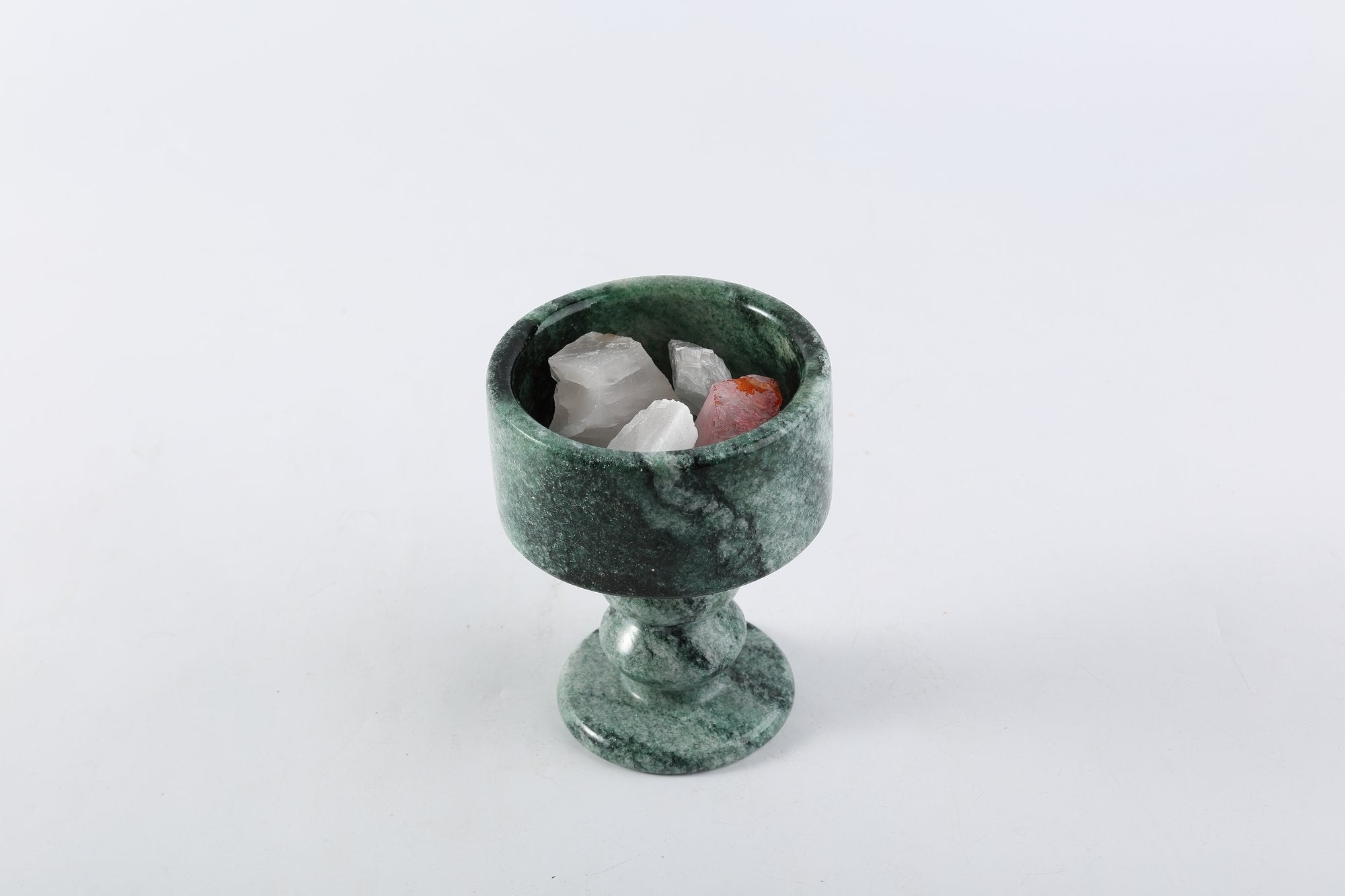 Koville natural marble storage cup 98 125 in Verde Lapponia with lid on a vanity counter