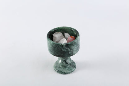 Koville natural marble storage cup 98 125 in Verde Lapponia with lid on a vanity counter