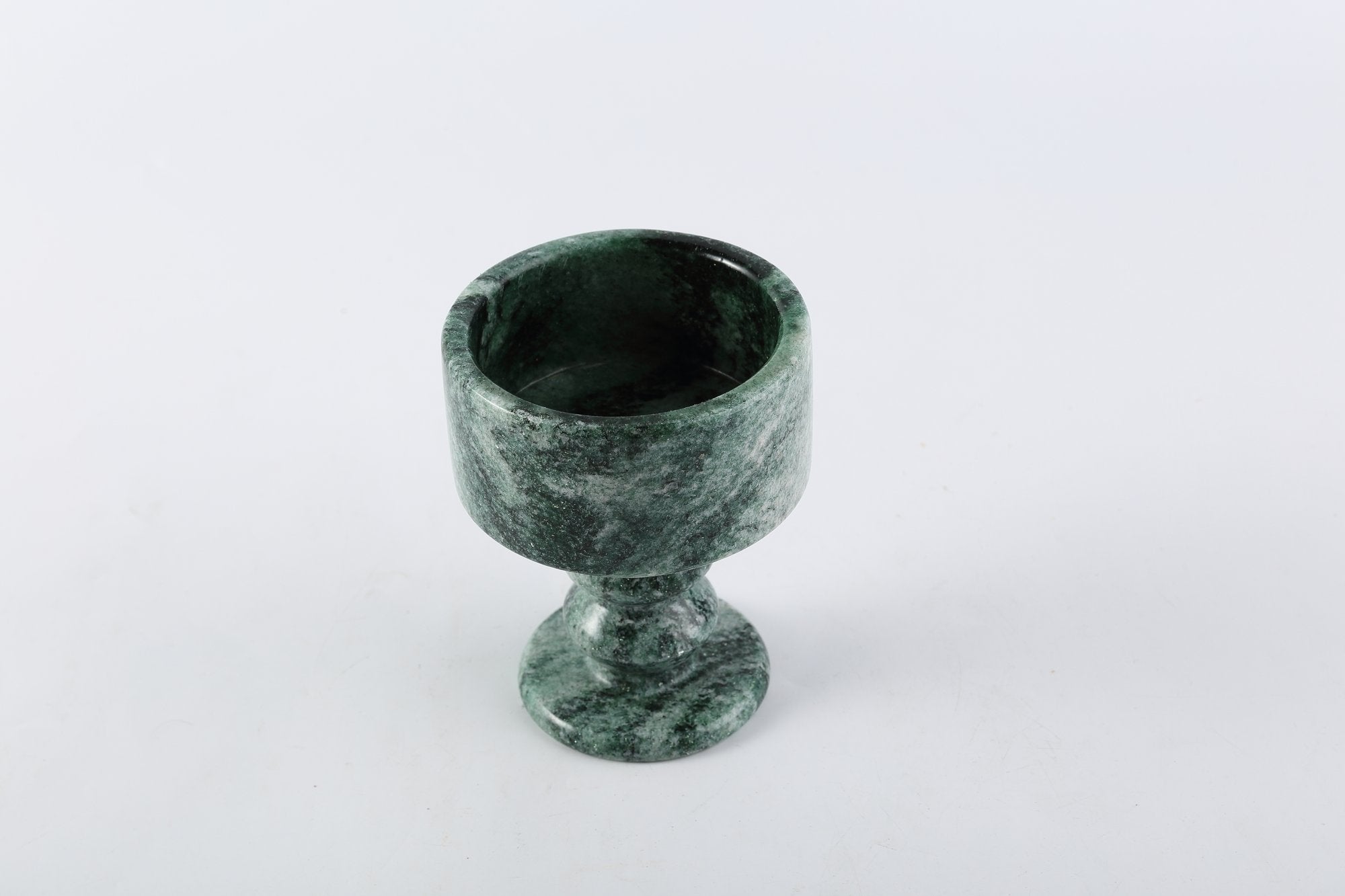 Koville natural marble storage cup 98 125 in Verde Lapponia with lid on a vanity counter