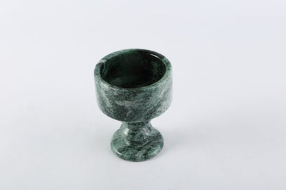 Koville natural marble storage cup 98 125 in Verde Lapponia with lid on a vanity counter
