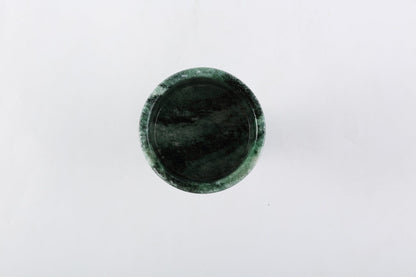 Koville natural marble storage cup 98 125 in Verde Lapponia with lid on a vanity counter