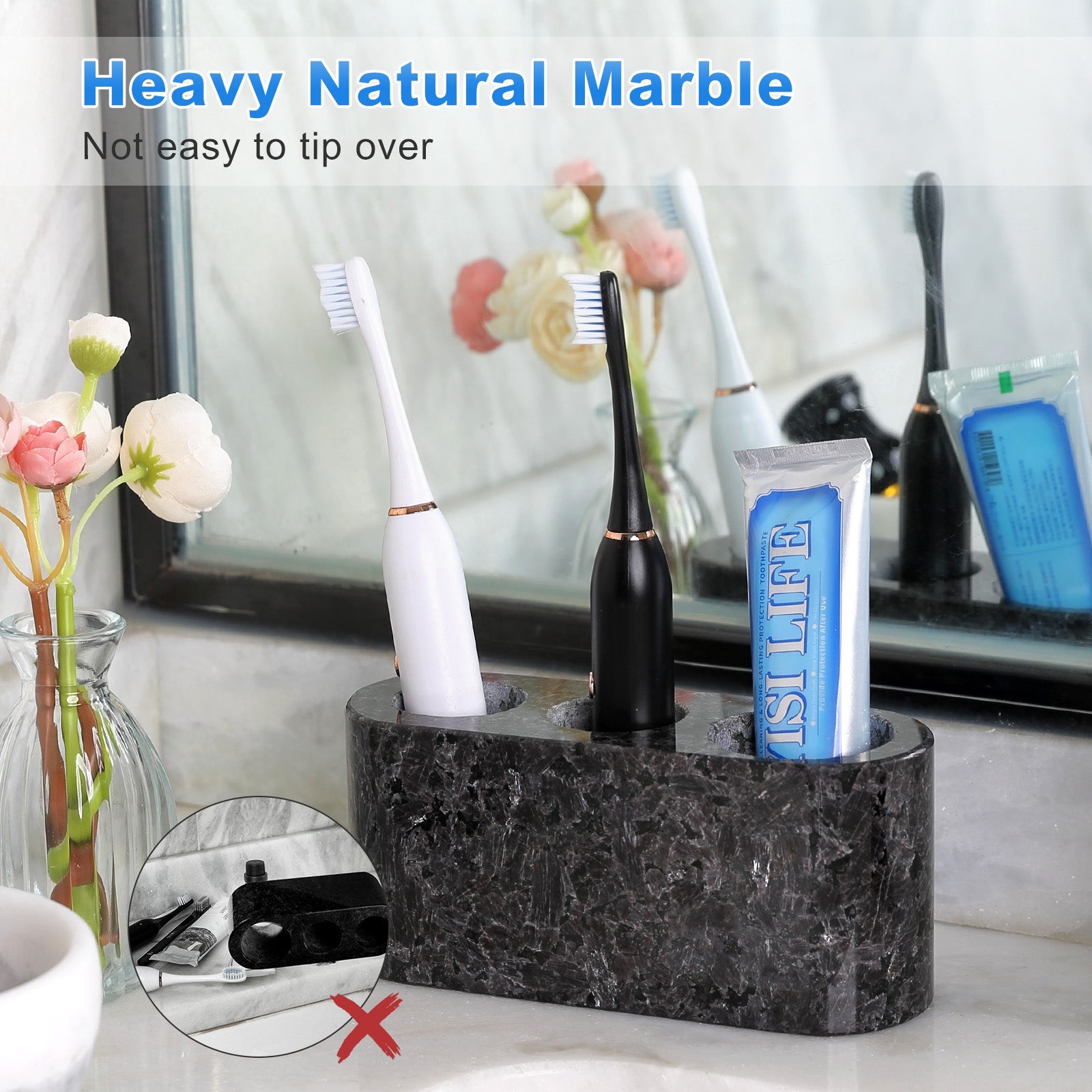 Koville Natural Granite natural stone toothbrush holder in Marron Bahia for bathroom vanity