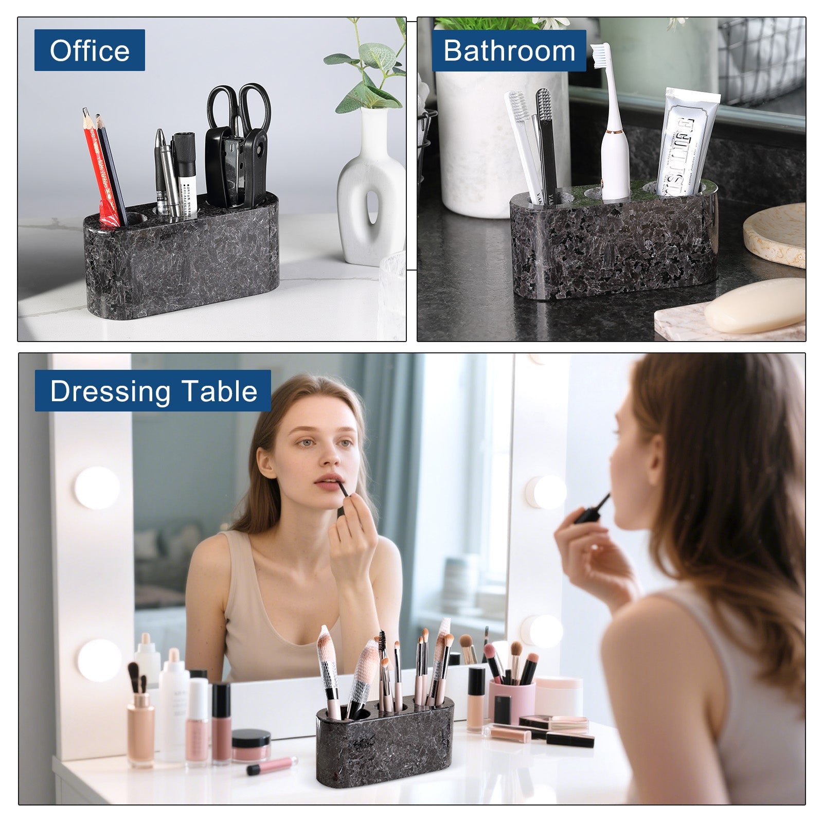 Koville Natural Granite natural stone toothbrush holder in Marron Bahia for bathroom vanity