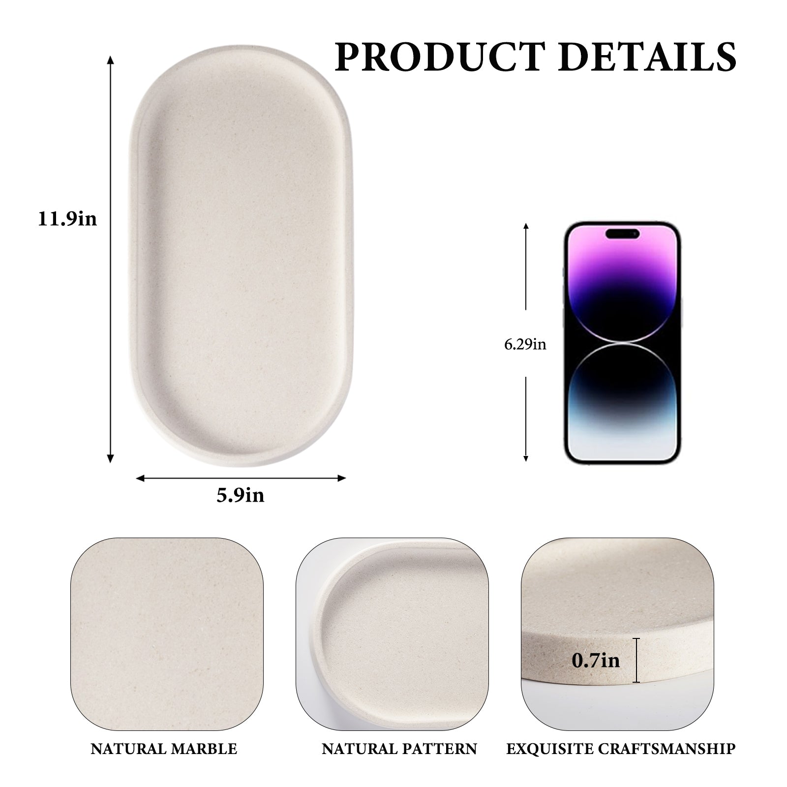 Koville natural stone runway storage tray, 305 x 152 mm