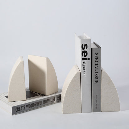 Koville Natural Stone Sailboat Bookend Set for Shelf Styling in Lymra Limestone - stone surface detail