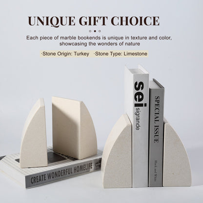 Koville Natural Stone Sailboat Bookend Set for Shelf Styling in Lymra Limestone - crafted stone profile