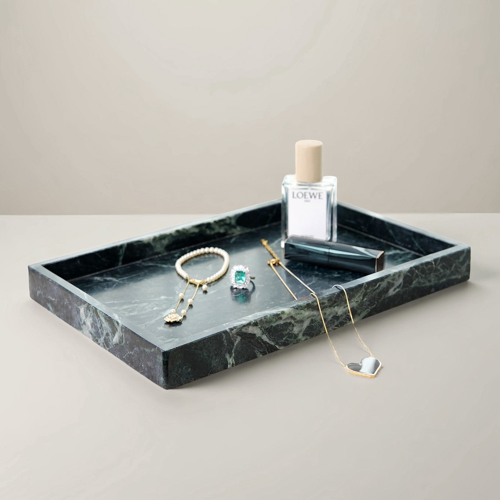 Koville Natural Stone Adhesive Edge Square Trays in Indian Green, product view 6