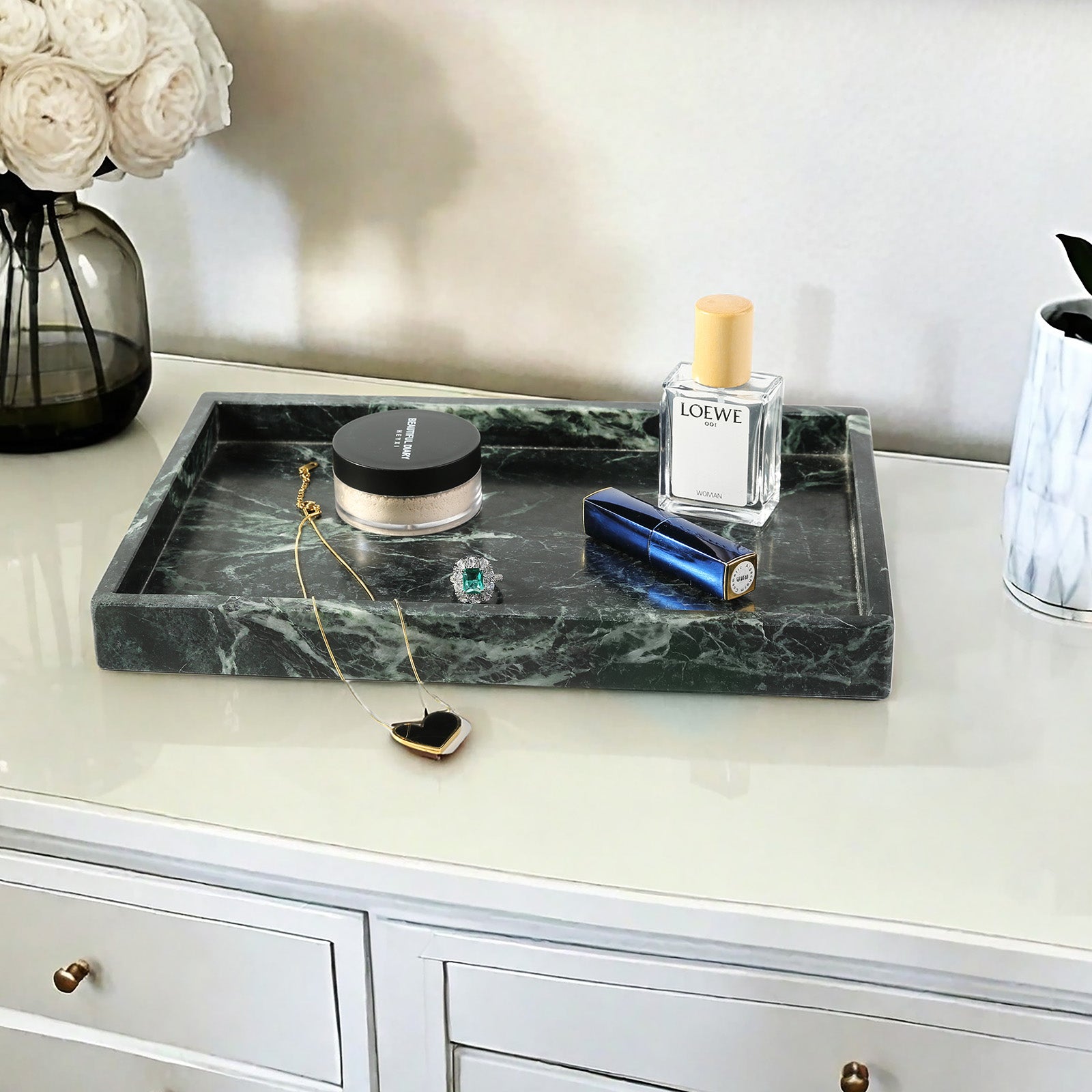 Koville Natural Stone Adhesive Edge Square Trays in Indian Green, product view 13