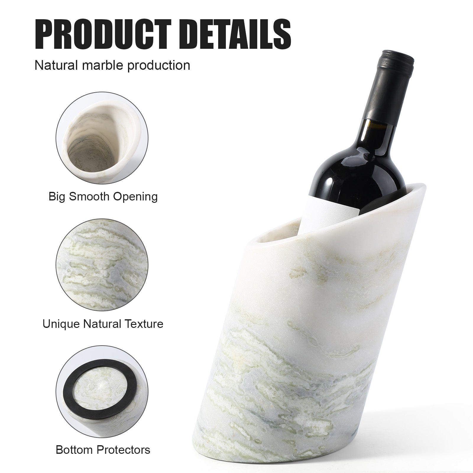 Koville Natural Stone Angled Wine Cooler in Bianco Palomino on a bar counter with a wine bottle