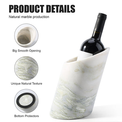 Koville Natural Stone Angled Wine Cooler in Bianco Palomino on a bar counter with a wine bottle