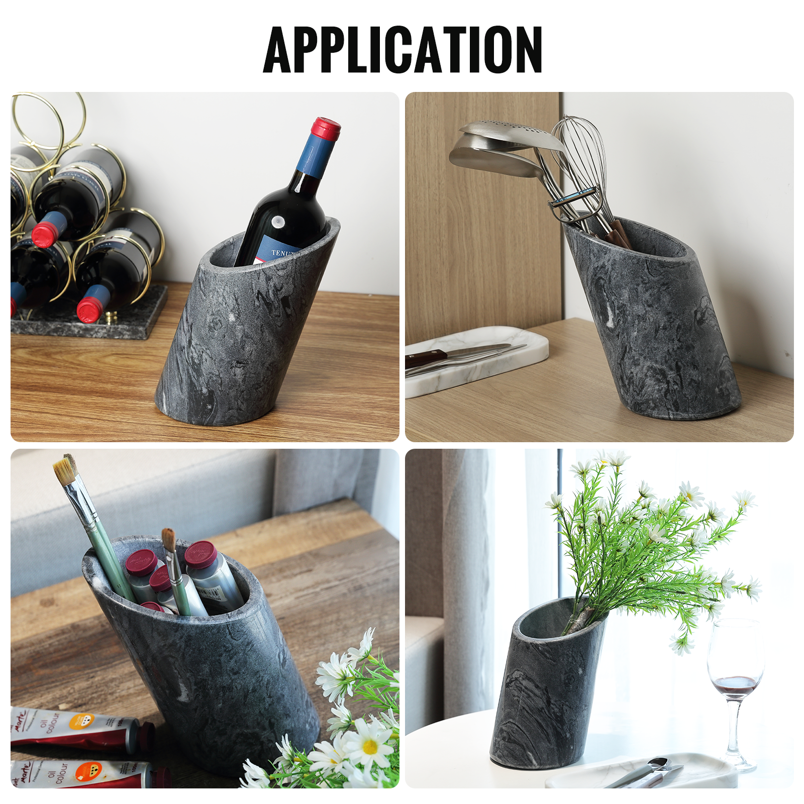 Koville Natural Stone Angled Wine Cooler in Monte Grigio on a bar counter with a wine bottle