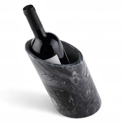 Koville Natural Stone Angled Wine Cooler in Monte Grigio on a bar counter with a wine bottle