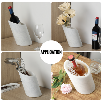 Koville Natural Stone Angled Wine Cooler in Namib Fantasy on a bar counter with a wine bottle