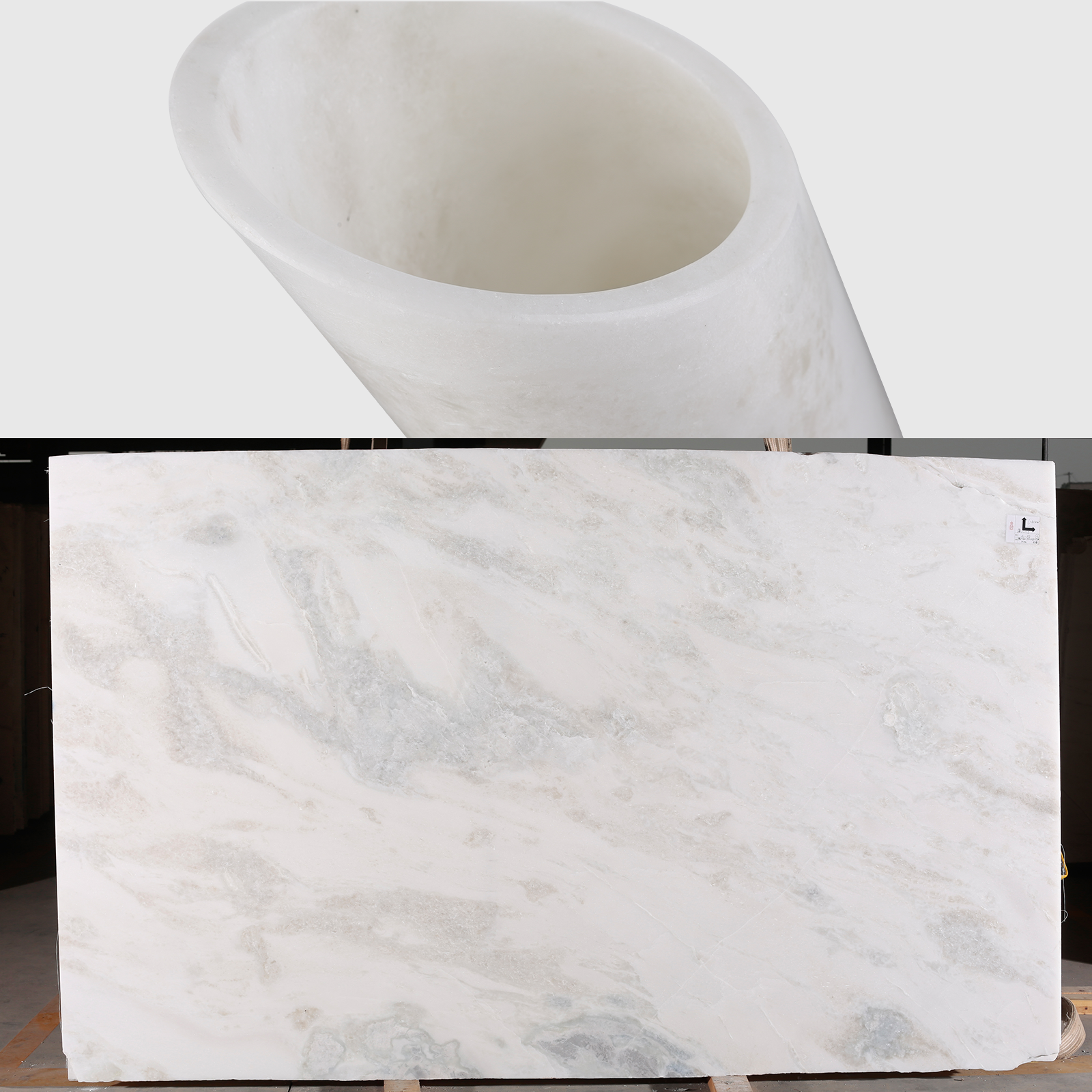 Koville Natural Stone Angled Wine Cooler in Namib Fantasy on a bar counter with a wine bottle