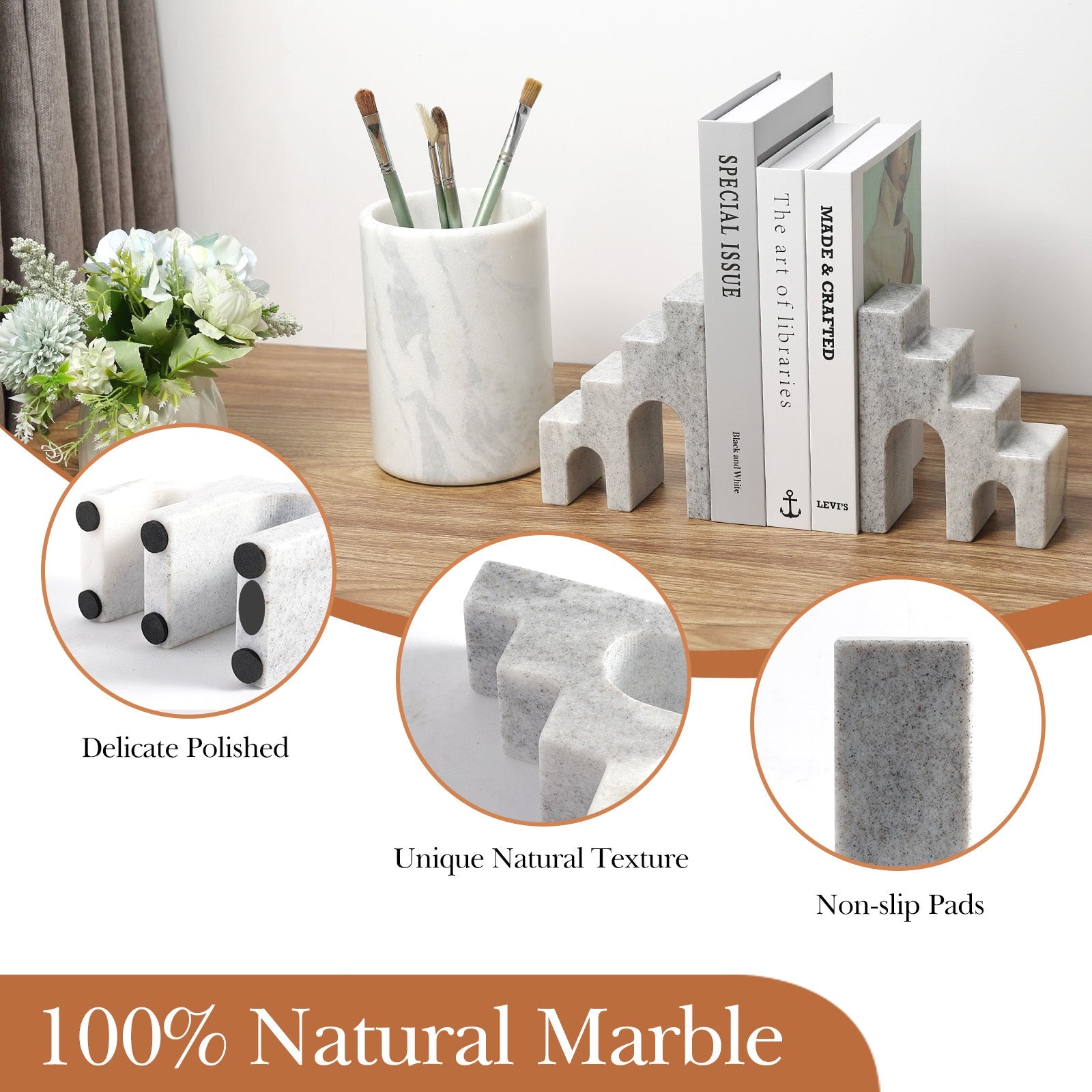 Koville Natural Stone CastleGuard Bookend Set for Shelves in Natural Stone - stone surface detail
