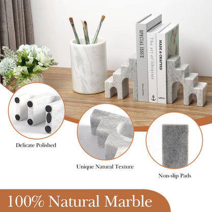 Koville Natural Stone CastleGuard Bookend Set for Shelves in Natural Stone - stone surface detail