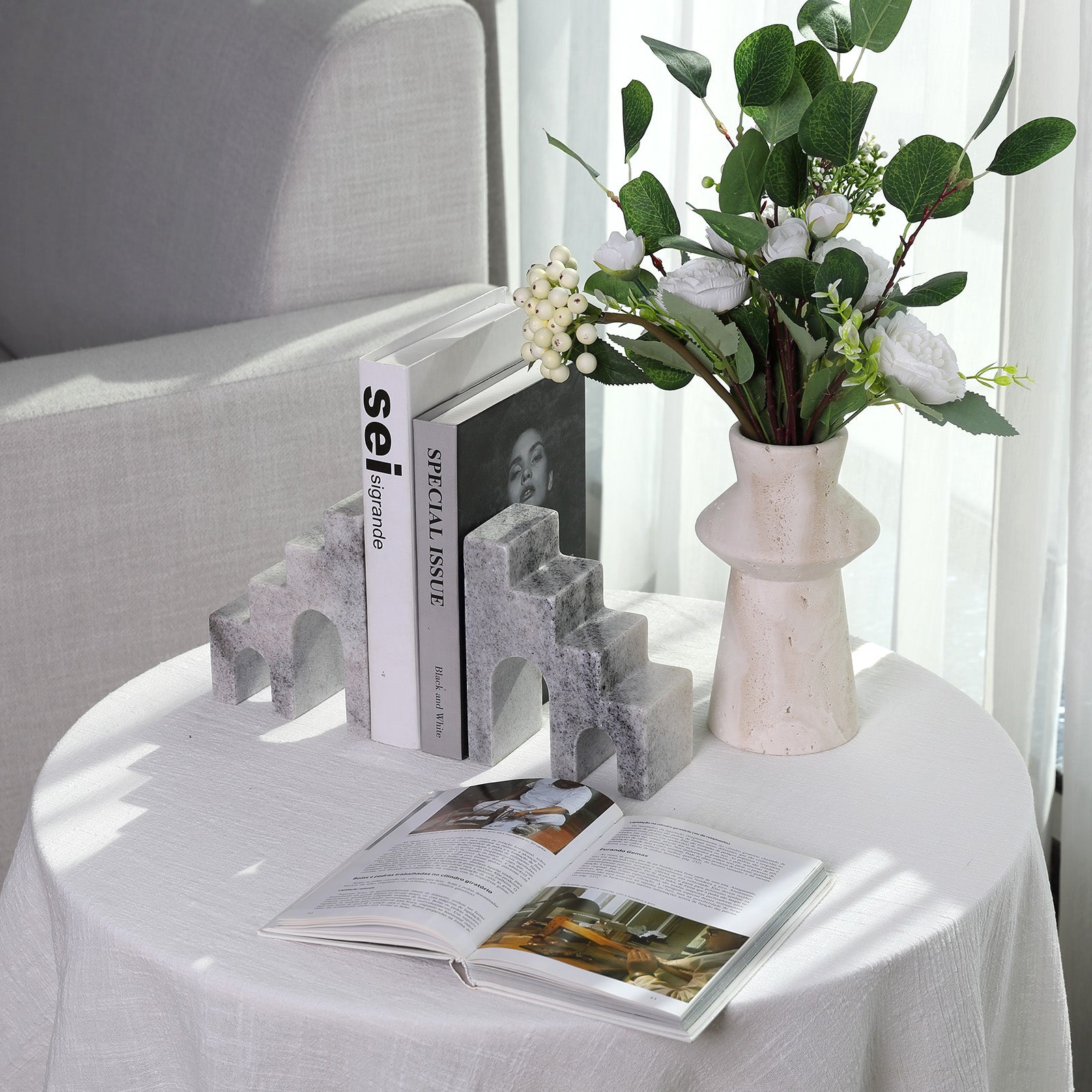 Koville Natural Stone CastleGuard Bookend Set for Shelves in Natural Stone - material detail