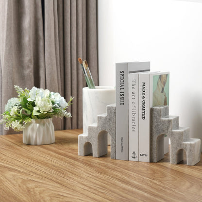 Koville Natural Stone CastleGuard Bookend Set for Shelves in Natural Stone - crafted stone profile