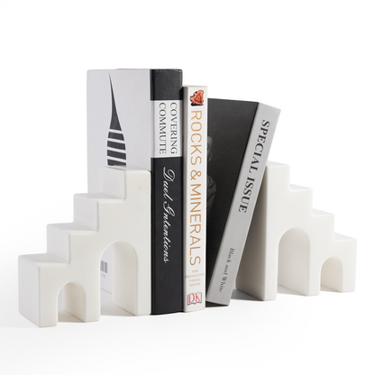Koville Natural Marble CastleGuard Bookend Set for Shelves in Mist White - natural stone finish