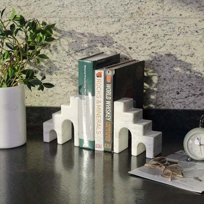 Koville natural stone CastleGuard bookend in Oriental Calacatta - stone surface detail