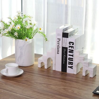 Koville Natural Marble CastleGuard Bookend Set for Shelves in Oriental Calacatta - product presentation