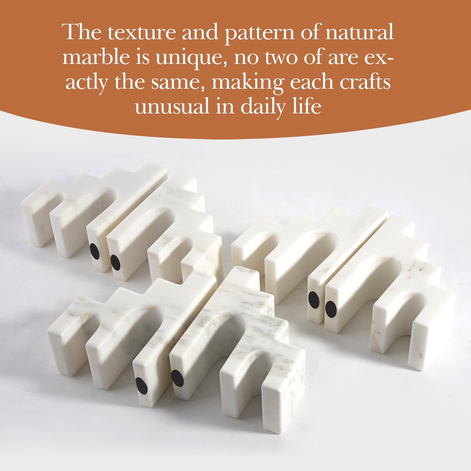 Koville Natural Marble CastleGuard Bookend Set for Shelves in Oriental Calacatta - crafted stone profile