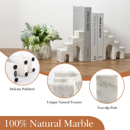 Koville Natural Marble CastleGuard Bookend Set for Shelves in Oriental Calacatta - material detail