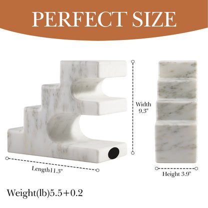 Koville Natural Marble CastleGuard Bookend Set for Shelves in Oriental Calacatta - stone surface detail