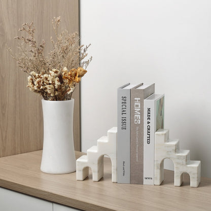 Koville Natural Marble CastleGuard Bookend Set for Shelves in Oriental Calacatta - stone surface detail