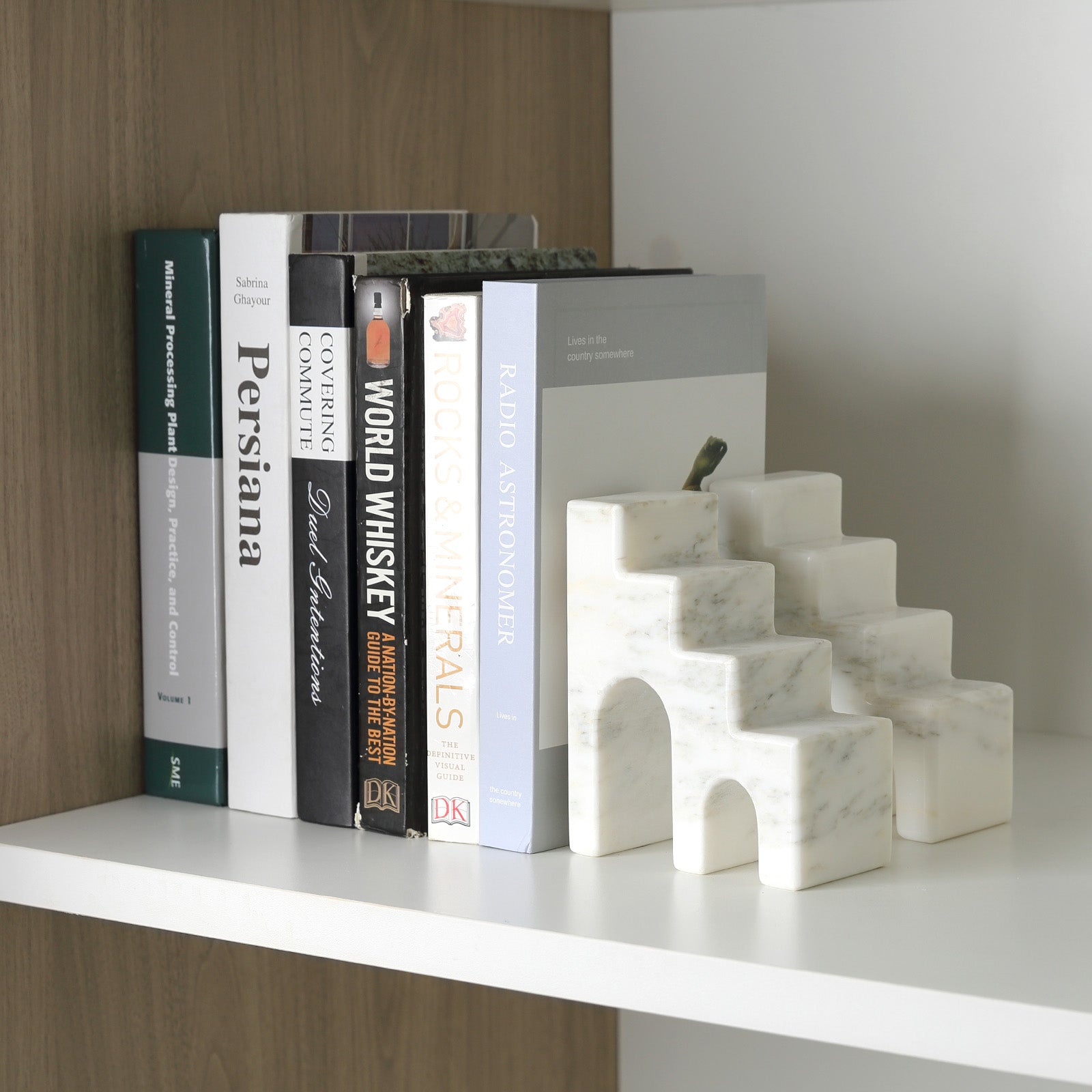 Koville natural stone CastleGuard bookend in Oriental Calacatta - design detail