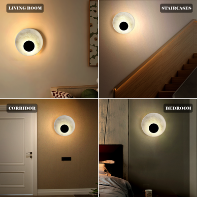 Koville Namib Bianco marble circular wall lamp – stone surface detail