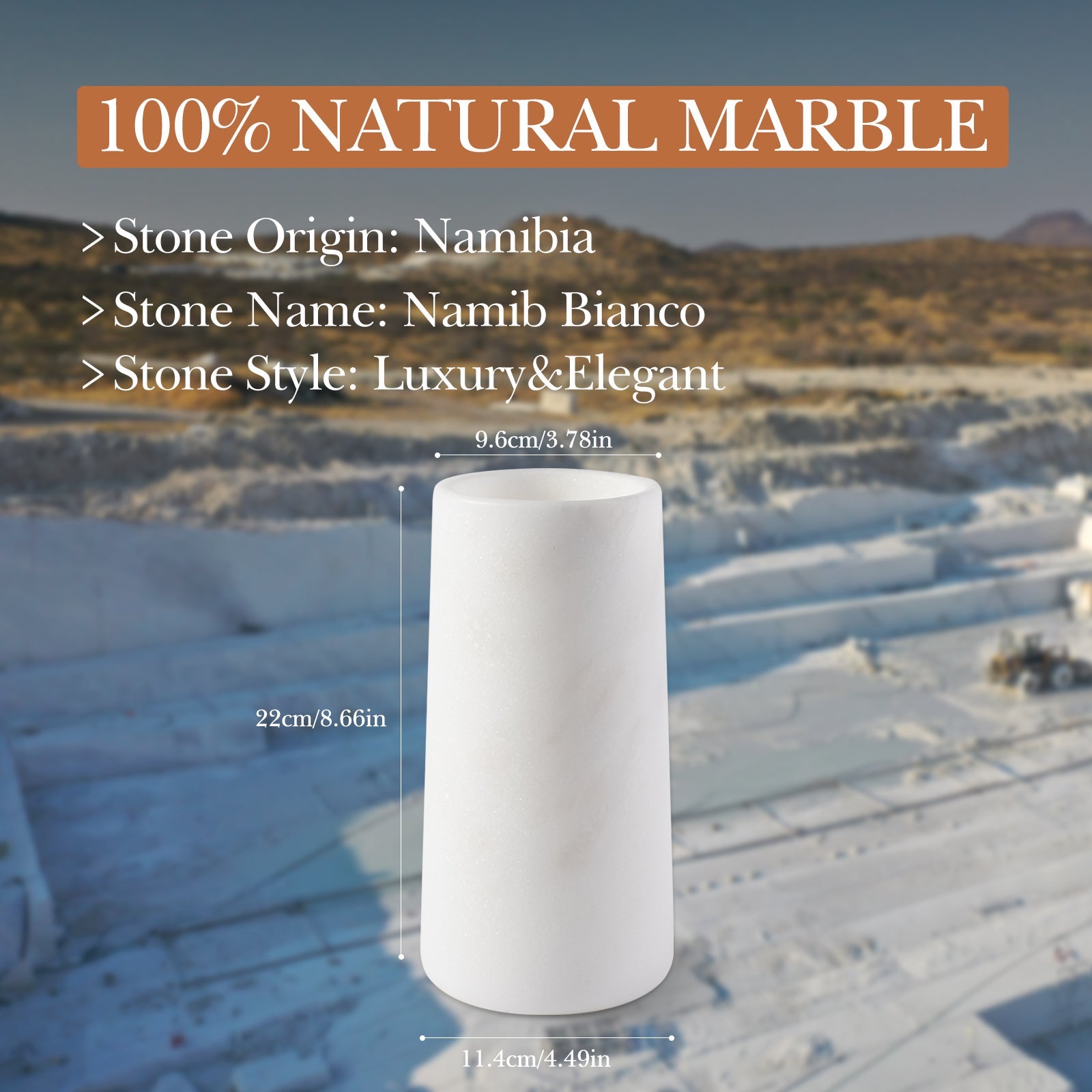 Koville Natural Stone Round Pen Holder in Namib Bianco, product view 3