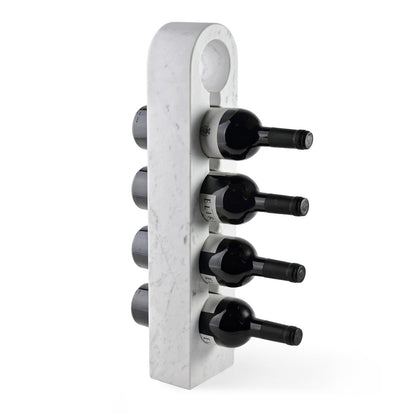Koville Natural Stone Freestanding Wine Rack in Bianco Carrara freestanding on a sideboard holding wine bottles