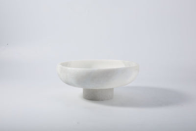 Koville Marble and Travertine Pedestal Fruit Bowl for Tabletop Display, 7.4 in – Grigio Fantasy, view 1