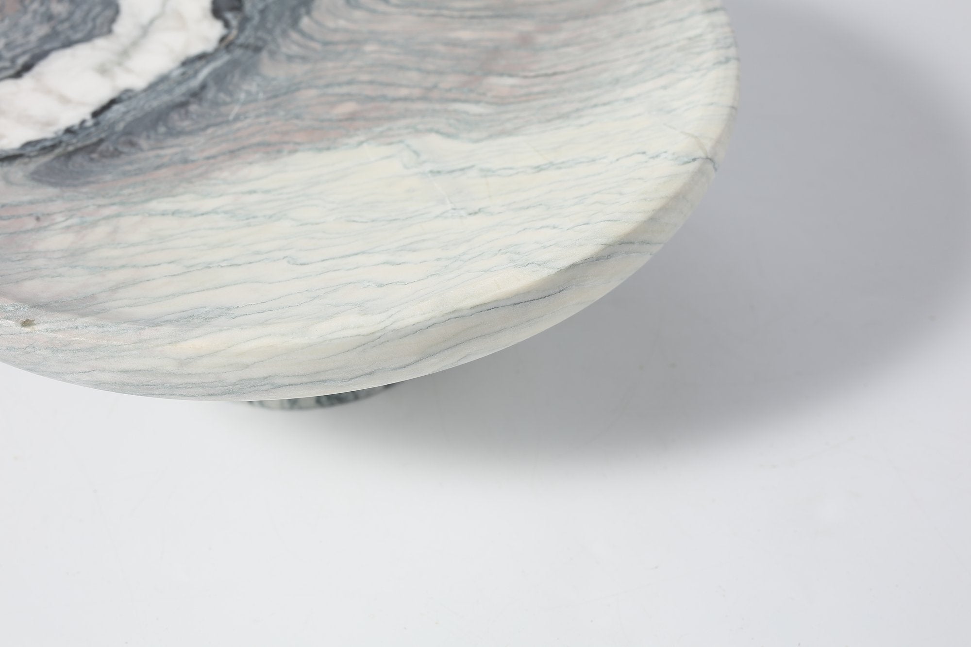 Koville Natural Marble Deep Square Fruit Bowl for Tabletop Display in Rosso Luana - stone surface detail