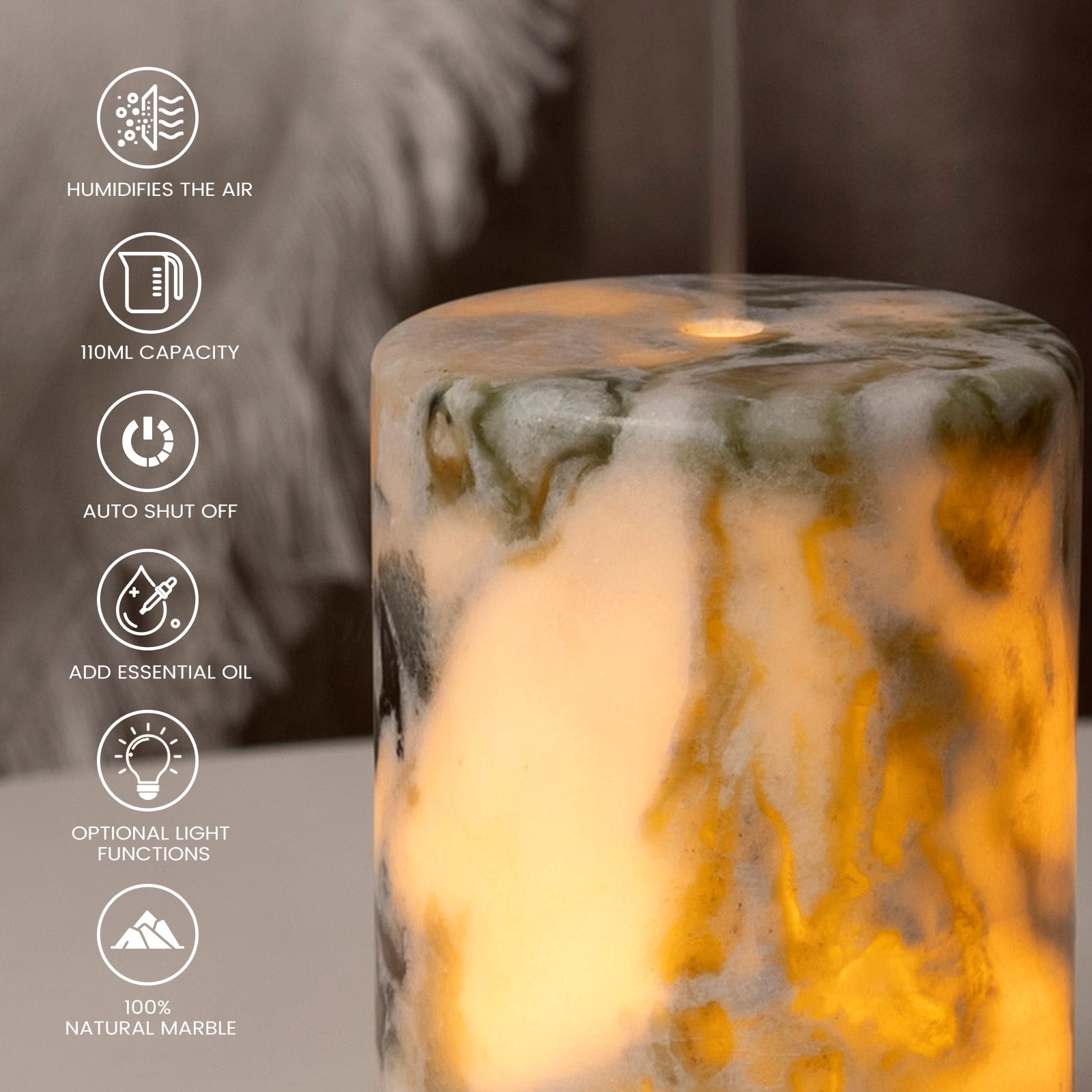 Koville marble humidifier in Bianco Palomino
