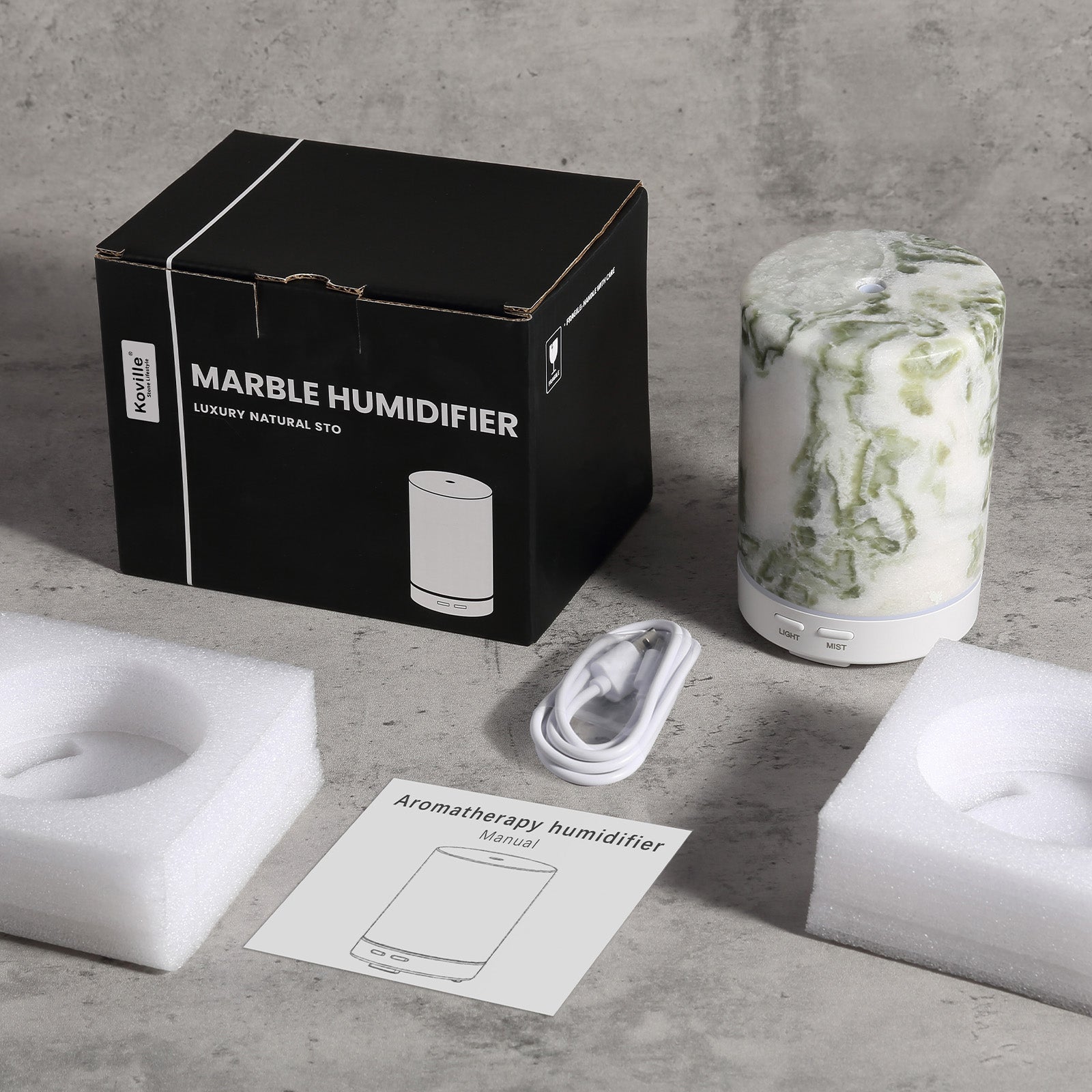 Koville marble humidifier in Bianco Palomino