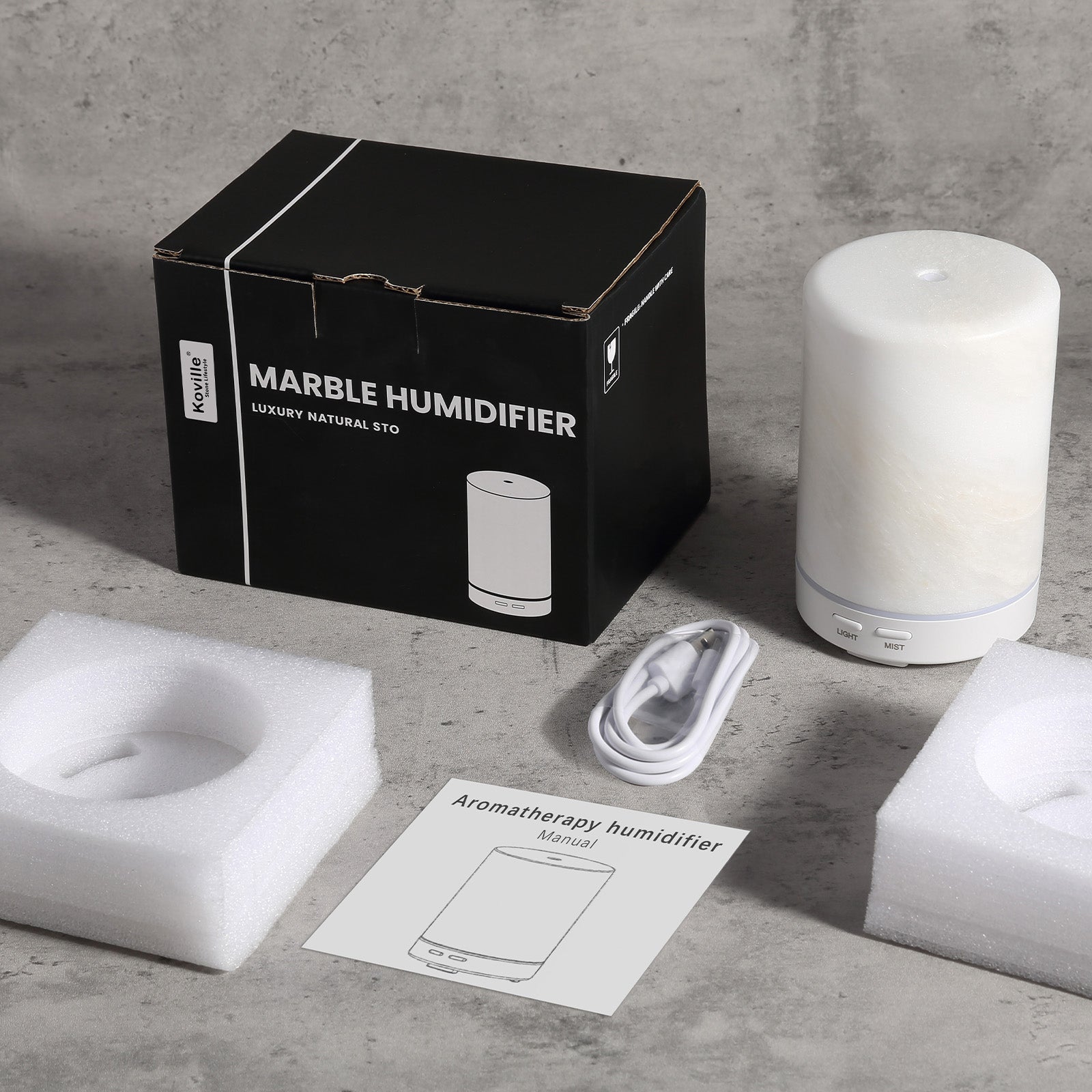 Koville marble humidifier in Namib Bianco
