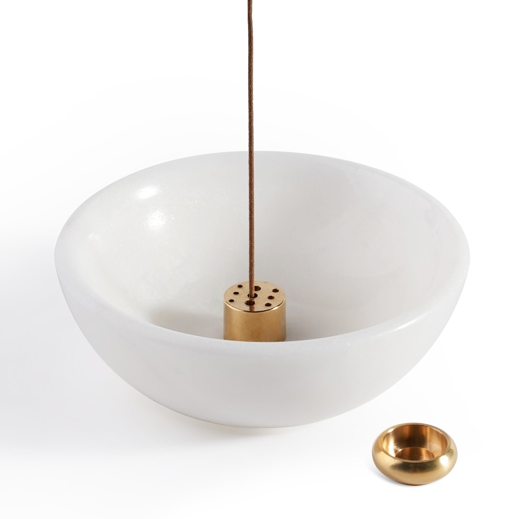 Koville natural marble incense holder pro d 150 t 30 in Monte Grigio with burning incense stick