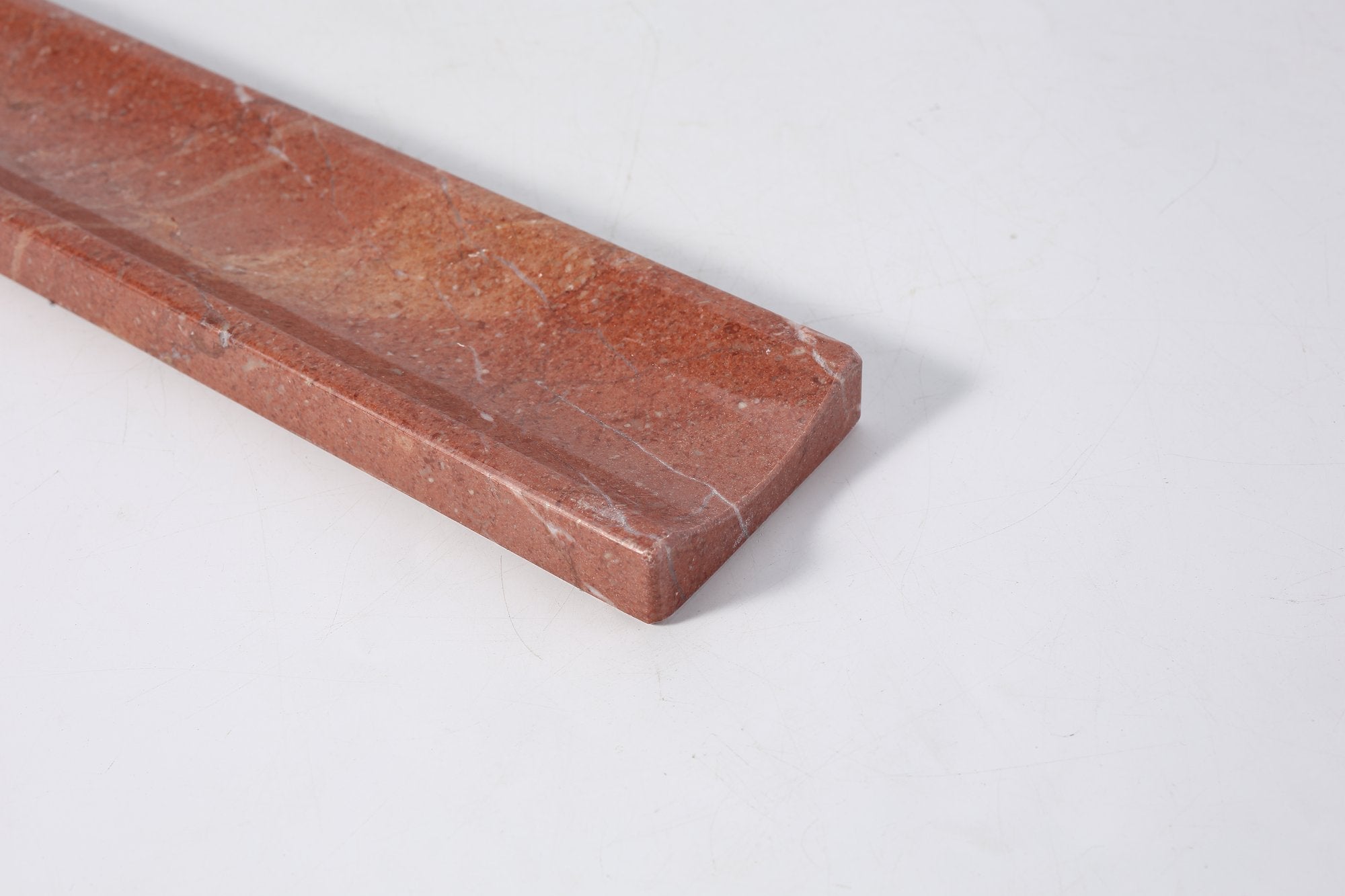 Koville natural marble incense holder slanted hole in Tea Rosa with burning incense stick