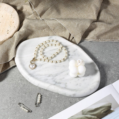 Koville lace edge storage tray for small items in Bianco Carrara natural stone