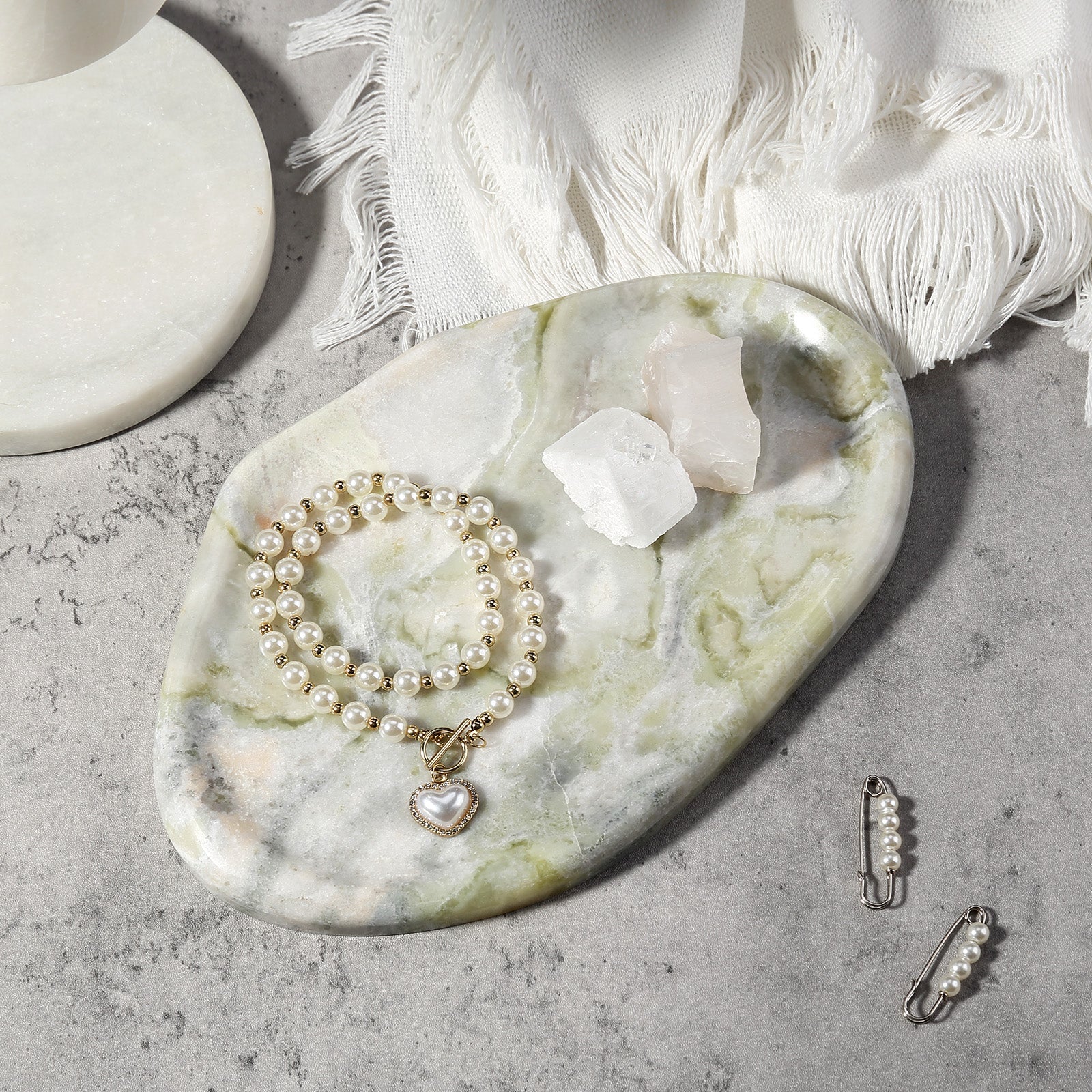 Koville lace edge storage tray for small items in Bianco Palomino natural stone