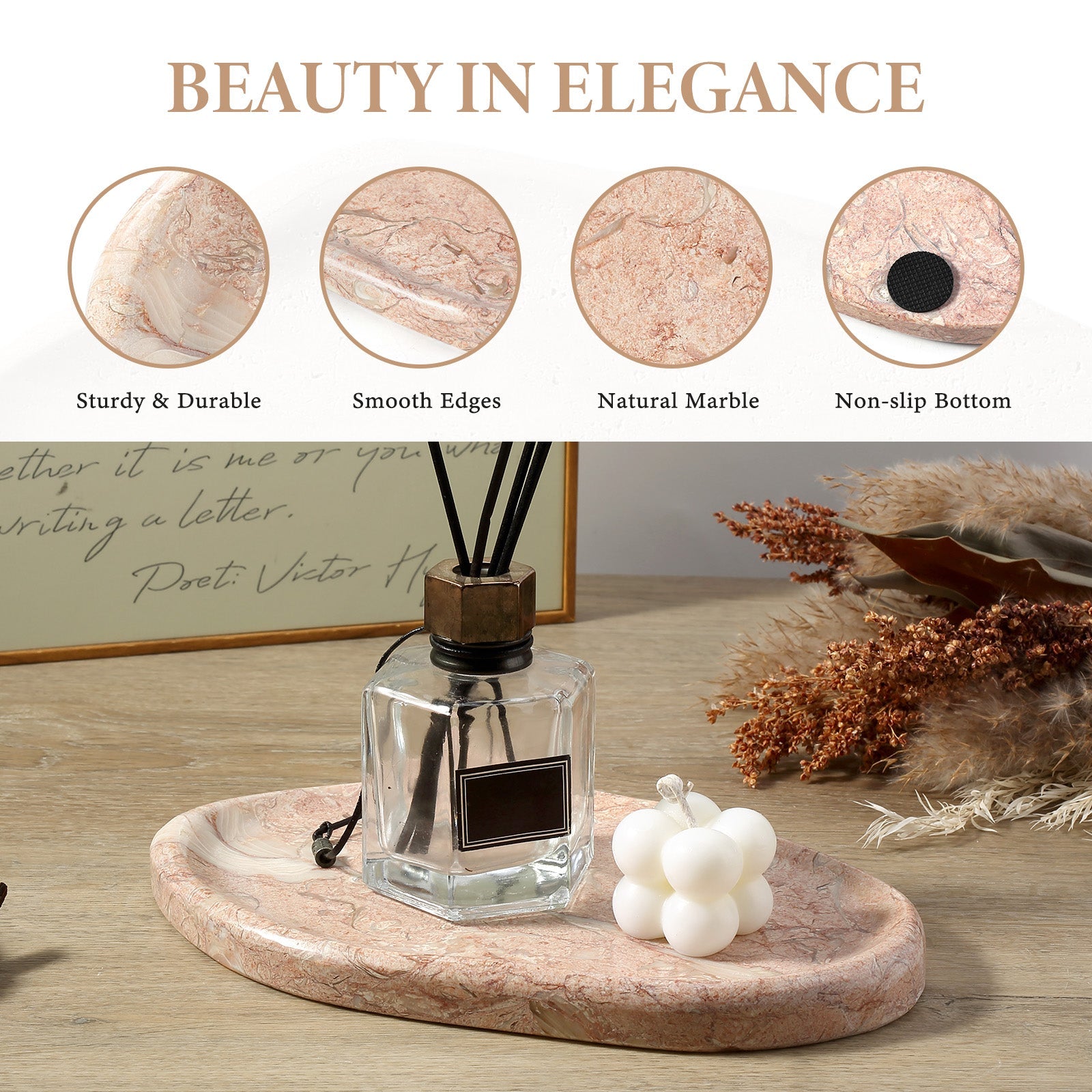 Koville lace edge storage tray for small items in Coquille Pink natural stone
