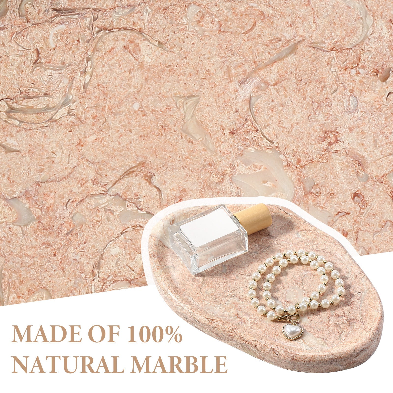 Koville lace edge storage tray for small items in Coquille Pink natural stone